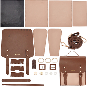 DIY PU Leather Sew on Backpack Kits, including Fabric, Adjustable Shoulder Strap, Magnetic Clasp, Thread, Needle, Saddle Brown, Finished Product: 27x15x31cm
