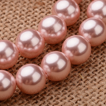 Polished Round Grade A Shell Pearl Bead Strands, Pink, 8mm, Hole: 1mm, about 49pcs/strand, 16 inch