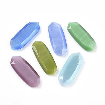 Cat Eye Cabochons, Faceted, Rectangle, Mixed Color, 36.5x14x5mm