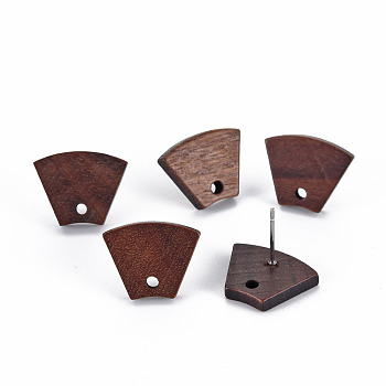 Walnut Wood Stud Earring Findings, with 304 Stainless Steel Pin, Trapezoid, Coconut Brown, 12x15.5mm, Hole: 1.6mm, Pin: 0.6mm