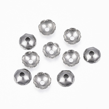 304 Stainless Steel Bead Caps, Flower, Multi-Petal, Stainless Steel Color, 8x2.8mm, Hole: 2mm