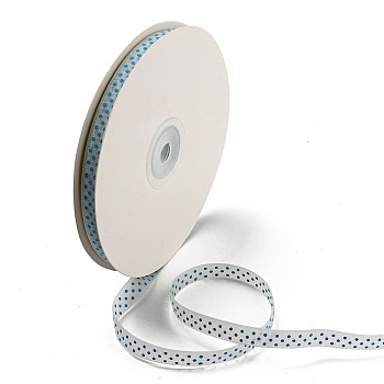 100 Yards Polka Dot Print Nylon Ribbons, Flat, Deep Sky Blue, 3/8 inch(10mm), about 100 Yards/Roll