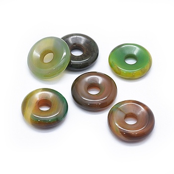Natural Agate Pendants, Dyed & Heated, Donut/Pi Disc, Yellow Green, Donut Width: 8.8~9mm, 24~25x6~7.5mm, Hole: 6.5~7mm