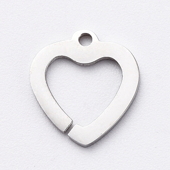 304 Stainless Steel Charms, Cut-Out, Manual Polishing, Hollow, Unwelded Heart, Stainless Steel Color, 9x8x1mm, Hole: 0.8mm