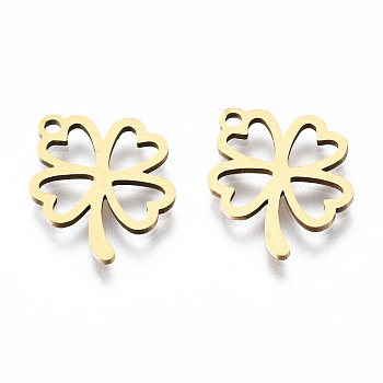 201 Stainless Steel Charms, Laser Cut, Clover, Golden, 14x12x1mm, Hole: 1.2mm