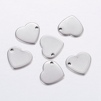 304 Stainless Steel Stamping Blank Tag Pendants, Heart Charms, Stainless Steel Color, 10x11x0.8mm, Hole: 1mm