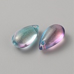 Handmade Lampwork Charms, with Glitter Powder, Teardrop Charm, Pale Turquoise, 14x7.5x5~6mm, Hole: 1mm(LAMP-WH0009-09B)