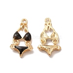 Alloy Enamel Pandants, Lead Free & Cadmium Free, Light Gold, Bikini Charm, Black, 25x13.5x4mm, Hole: 1.6mm(ENAM-K067-48KCG-01)