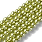 Eco-Friendly Grade A Glass Pearl Beads, Pearlized, Round, Dark Khaki, 6mm, Hole: 1.2~1.5mm, about 68pcs/Strand, 16''(40.64cm)(HY-J002-6mm-HX082)