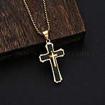 Triple Layered Cross 304 Stainless Steel Pendant Necklaces for Men, Golden, Black, 21.65 inch(55cm)(FS-WGC3E83-03)