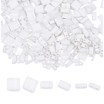300Pcs 3 Styles 2-Hole Opaque Glass Seed Beads, Rectangle, White, 4.5~5x2~5.5x1~2.5mm, Hole: 0.5~0.8mm, 100pcs/style(SEED-HY0001-36A)