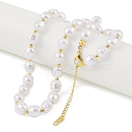 Ion Plating(IP) 304 Stainless Steel & Plastic Imitation Pearl Beaded Necklaces for Women, Golden, 16.54 inch(42cm)(NJEW-K276-20G)