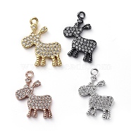 Brass Micro Pave Cubic Zirconia Pendants, Donkey, Clear, Mixed Color, 17x12.5x2mm, Hole: 1.4mm(ZIRC-G157-04)