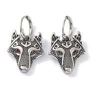 316 Surgical Stainless Steel Micro Pave Cubic Zirconia Hoop Earrings, Wolf, Antique Silver, 23x20mm(EJEW-P274-01AS)