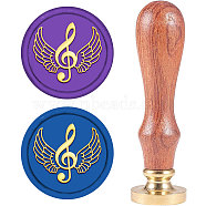 Wax Seal Stamp Set, Sealing Wax Stamp Solid Brass Head,  Wood Handle Retro Brass Stamp Kit Removable, for Envelopes Invitations, Gift Card, Musical Note Pattern, 83x22mm(AJEW-WH0208-753)