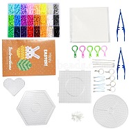 24 Colors DIY Fuse Beads Kit, with Mixed Shape ABC Plastic Pegboards, Ironing Paper and Plastic Tweezers, Iron Keychain Clasp Findings & Chains & Mobile Phone Strap, Plastic Keychain Clasp, Mixed Color, 5x5mm, Hole: 3mm, 3048pcs(DIY-X0295-01E-5mm)