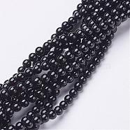 Natural Black Onyx Round Beads Strands, Grade A, Dyed, 4mm, Hole: 0.8mm, about 92pcs/strand, 15 inch.(GSR4mmC097)