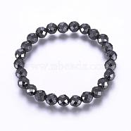 Magnetic Synthetic Hematite Stretch Bracelets, Round, Faceted, Hematite Plated, 2 inch(52mm)(BJEW-P178-04)