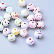 Craft Acrylic Beads, with Smiling Face, Round, Mixed Color, 7~8mm, Hole: 1.5mm, about 2000pcs/500g(SACR-S201-14)