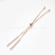 Adjustable Brass Micro Pave Cubic Zirconia Chain Bracelet Making, Slider Bracelets Making, Rose Gold, 240~250mm, 1mm, Hole: 1.5mm(ZIRC-T004-39RG)