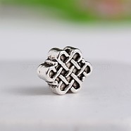Tibetan Style Chinese Knot Zinc Alloy Beads, Antique Silver, 11x8.5x4mm, Hole: 1.5mm(TIBEB-M028-06AS)