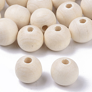 Unfinished Natural Wood Beads, Waxed Wooden Beads, Smooth Surface, Round, Floral White, 12mm, Hole: 2.5mm(X-WOOD-S651-A12mm-LF)