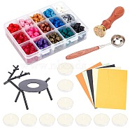 CRASPIRE DIY Wax Seal Stamp Kits, Including Sealing Wax Particles, Paper Envelopes, Iron Wax Furnace & Spoon, Brass Wax Seal Stamp, Candle, Mixed Color, Sealing Wax Particles: 1.2~1.25cm, 15 colors, 18pcs/color, 270pcs(DIY-CP0003-81)
