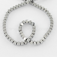 Non-magnetic Synthetic Hematite Beads Strands, Faceted, Grade A, Round, Silver Plated, 4x4mm, Hole: 1mm; 100pcs/strand, 15.5 inch(X-G-Q875-4x4mm-7)