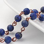 Handmade Natural Lapis Lazuli Beaded Chains, Unwelded, with Brass Eye Pin, Red Copper, 39.3 inch(AJEW-JB00231-01)