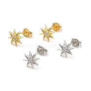 Rack Plating Brass Micro Pave Clear Cubic Zirconia Star Stud Earrings, Long-Lasting Plated, Lead Free & Cadmium Free, Mixed Color, 9mm, Pin: 0.7mm(EJEW-F301-25)