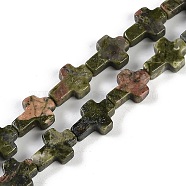 Natural Unakite Beads Strands, Cross, 13.5x9.5x4.5mm, Hole: 0.7mm, about 28pcs/strand, 15.55''(39.5cm)(G-I369-A08-01)