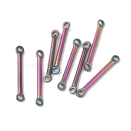 Ion Plating(IP) 304 Stainless Steel Links, Bar Connector Charms, Rainbow Color, 20x2.5x1.5mm, Hole: 1.4mm(STAS-Q323-05B-RC)
