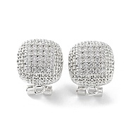Square Brass Micro Pave Cubic Zirconia Stud Earrings Finding, with Horizontal Loops, Cadmium Free & Lead Free, Platinum, 16x13.5mm, Hole: 1.6mm, Pin: 0.8mm(KK-E083-03P)