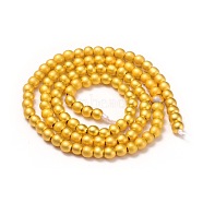 Electroplate Non-magnetic Synthetic Hematite Beads Strands, Round, Frosted, Golden Plated, 3.5~4mm, Hole: 1mm, about 112pcs/strand, 16.1 inch(41cm)(X-G-I260-10A-02)