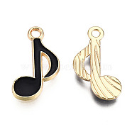 Alloy Pendants, with Enamel, Musical Note, Light Gold, Black, 20x12x2mm, Hole: 1.8mm(ENAM-S119-057A-LG)