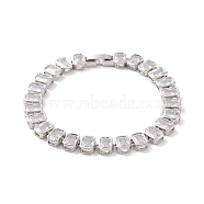 Clear Cubic Zirconia Tennis Bracelet, Brass Rectangle Link Chain Bracelet for Women, Platinum, 6-7/8 inch(17.5cm)(BJEW-E015-02P)