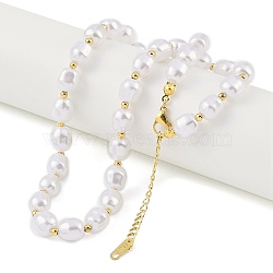 Ion Plating(IP) 304 Stainless Steel & Plastic Imitation Pearl Beaded Necklaces for Women, Golden, 16.54 inch(42cm)(NJEW-K276-20G)