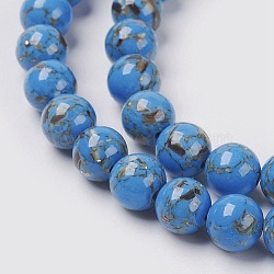 Sea Shell and Synthetic Turquoise Assembled Beads Strands, Round, Dodger Blue, 6mm, Hole: 1.2mm, about 65pcs/strand, 15.7 inch(40cm)(G-G758-03-6mm)