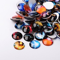 Starry Sky Printed Glass Half Round/Dome Cabochons, Mixed Color, 25x7mm(X-GGLA-N004-25mm-D)