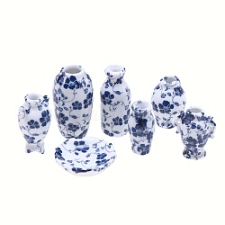 7Pcs Porcelain Vase Mini Model, Micro Landscape Dollhouse Accessories, Pretending Prop Decorations, Blue, 25~35mm(PW-WG9CA89-01)