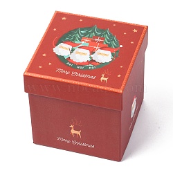 Christmas Themed Cardboard Box, Square, for Jewelry Storage, Santa Claus Pattern, 11.5x11.5x12.5cm(CON-P009-01A-04)