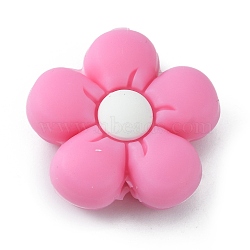 Silicone Beads, DIY Nursing Necklaces and Bracelets Making, Chewing Pendants For Teethers, Flower, Hot Pink, 26x27x10mm, Hole: 2mm(SIL-WH0001-49K)