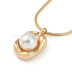 PVD Vacuum Plating 304 Stainless Steel Round Snake Chain Necklaces, Round Plastic Pearl Pendant Necklaces for Women, Golden, 17.72 inch(45cm)(NJEW-Z044-01G)