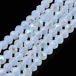 Electroplate Glass Beads Strands, Imitation Jade Beads, Half Plated, Rainbow Plated, Faceted, Rondelle, Clear, 3.5~3.8x3mm, Hole: 0.4mm, about 113~115pcs/strand, 32.5~33cm(EGLA-A044-J3mm-L06)