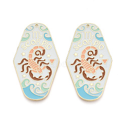 Rack Plating Alloy and Enamel Big Pendants, Rhombus & Twelve Constellations, Light Gold, Scorpio, 63x35x1mm, Hole: 1.6mm(X1-ENAM-T021-29H)