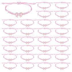 30Pcs Alloy Enamel Link Bracelets, Braided Nylon Cord Bracelets for Women, Bowknot, Golden, Pink, Inner Diameter: 5/8~3-1/2 inch(1.5~9cm)(BJEW-DC00022)