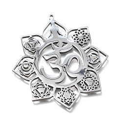 304 Stainless Steel Big Pendants, Lotus with Chakra Pattern & Number 30 Charms, Stainless Steel Color, 50x47.5x2mm, Hole: 1.6mm(SA-CBA5609-05P)