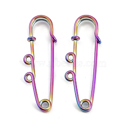 Ion Plating(IP) 304 Stainless Steel Safety Pins Brooch Findings, Kilt Pins with 2 Loops for Lapel Pin Making, Rainbow Color, 49.5x16.5x5mm, Hole: 1.6mm(STAS-K252-05A-RC)