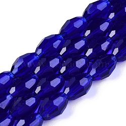 Transparent Glass Beads Strands, Faceted, Oval, Dark Blue, 8x5.5mm, Hole: 1mm, about 70pcs/strand, 22.2~22.64''(55.5~57.5cm)(EGLA-A037-T6x8mm-D12)