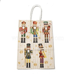 Christmas Nutcracker Kraft Paper Bags, Heavy Duty Storage Reusable Shopping Bags, Rectangle with Handles, White, 20.7x15x8.2cm(ABAG-B006-03F)